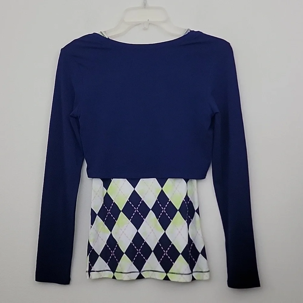 NWT Justice Navy Multicolored Double Layer Long Sleeve Top 14